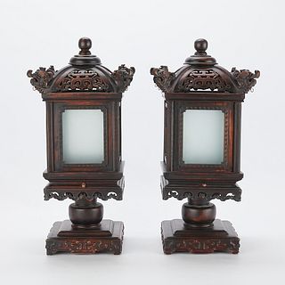 Pair of Chinese Hardwood Lanterns