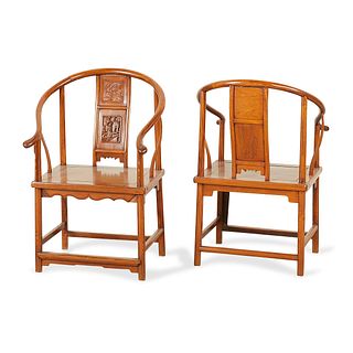 Pair of Huanghuali Chinese Horseshoe Back Chairs