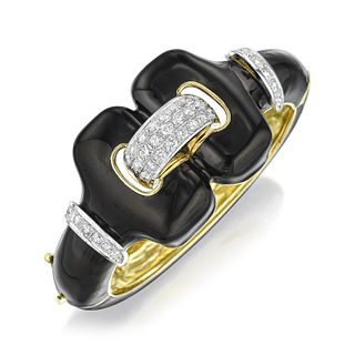 Black Enamel and Diamond Bangle Bracelet