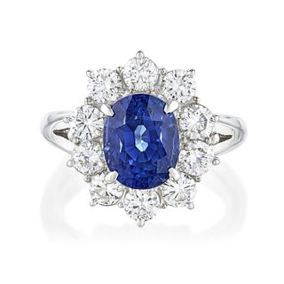 3.14-Carat Ceylon Sapphire and Diamond Ring, GIA Certified
