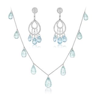Group of Aquamarine Drop Necklace and Earrings