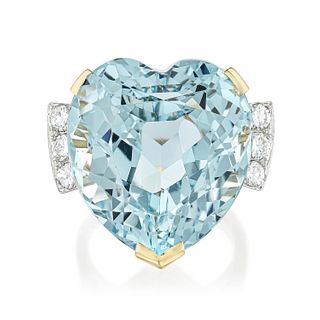 Heart Shaped Aquamarine and Diamond Cocktail Ring