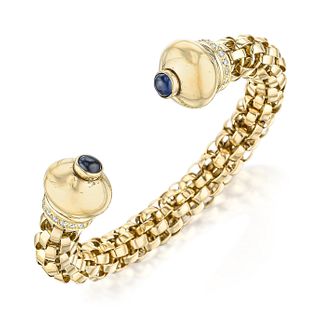 Diamond and Sapphire Gold Cuff Bracelet