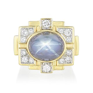 David Webb Star Sapphire and Diamond Cocktail Ring
