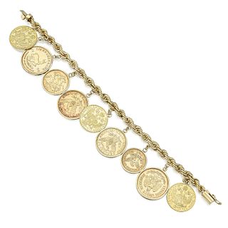 Yellow Gold Coin Charm Bracelet