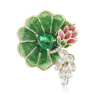 Emerald and Diamond Briolette Ring