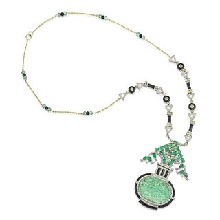 Emerald Onyx and Diamond Necklace