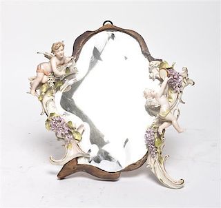 A Dresden Porcelain Table Mirror, Length 17 inches.