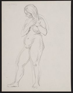 Paul Cadmus Standing Female Nude Drawing on Paper