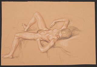 Paul Cadmus Reclining Female Nude Crayon on Paper