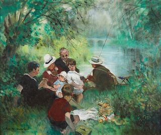 Jules R. Herve Impressionist Picnic Painting