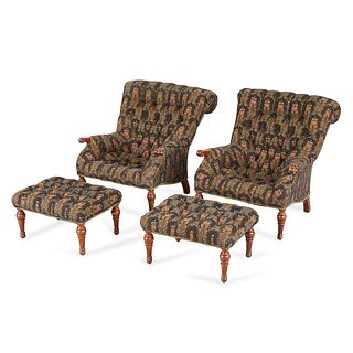 Pair of Stickley Tufted Chairs w/Ottomans