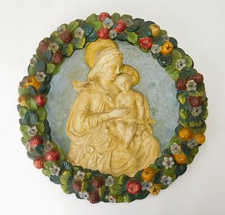 Della Robbia style of Madonna & Child plaque