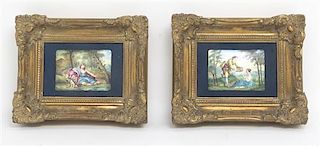 Two Framed Enamel Plaques, Height 3 1/4 x width 4 1/2 inches.