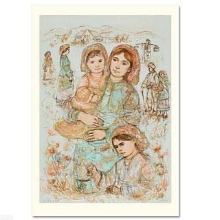 Family in the Field Limited Edition Lithograph by Edna Hibel (1917-2014), Numbered and Hand Signed with Certificate of Authenticity.