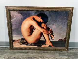 PRINT OF "YOUNG MALE NUDE SEATED BESIDE THE SEA" BY HIPPOLYTE FLANDRIN