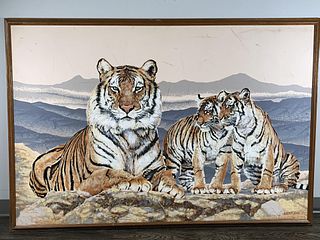 LARGE PAINTING TIGER AND 2 CUBS SIGNED ANDERSON