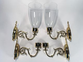 4 BALDWIN BRASS WALL SCONCES WITH HAND BLOWN GLASS GLOBES 