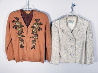 VINTAGE SEQUIN JACKET & BEADED SWEATER WITH BLOUSE