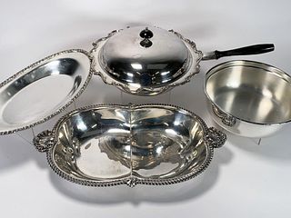 LOT OF SILVERPLATE SERVING ITEMS