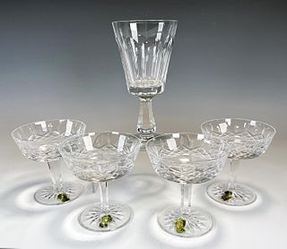 4 WATERFORD CHAMPAGNE COUPES & 1 GOBLET