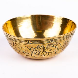 Chinese Engraved Brass Bowl 