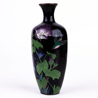 Japanese Cloisonne Enamel Bird Vase Meiji 19th C