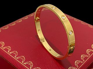 Cartier Love Bracelet 10 Diamond 18K Yellow Gold Size 17