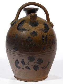 SIGNED GEORGE FULTON (1834-1894), ALLEGHANY CO., VALLEY OF VIRGINIA DECORATED STONEWARE HARVEST JUG