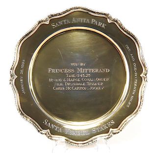 Tiffany & Co. Vermeil Sterling Silver Trophy Plate "Santa Ysabel Stakes, 1994"