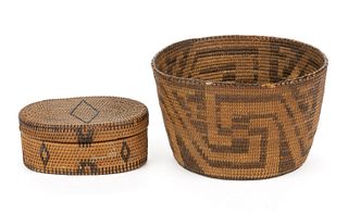 SOUTHWESTERN / WESTERN NATIVE AMERICAN WOVEN COIL BASKETS, LOT OF TWO