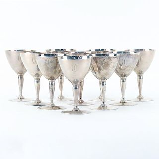 Set of Ten (10) Tiffany & Co. Sterling Silver Wine Glasses.