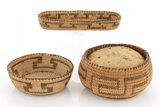 WESTERN NATIVE AMERICAN WOVEN-COIL MINIATURE BASKETS, LOT OF THREE
