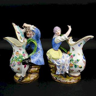 Antique Pair of Meissen Hand Painted Figural Creamers