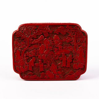 Chinese Qing Carved Cinnabar Lacquer Box & Cover