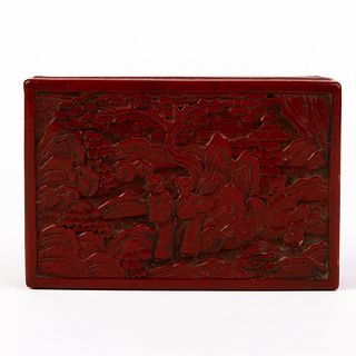 Chinese Qing Carved Cinnabar Lacquer Box & Cover