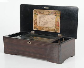 Swiss Inlaid Cylinder Music Box, 19th Century