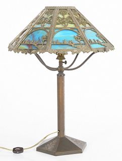 Bradley & Hubbard Slag Glass and Bronze Lamp