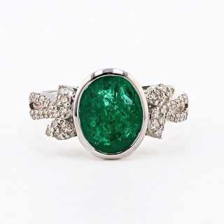3.12ct Emerald and 0.38ctw Diamond 18K White Gold Ring