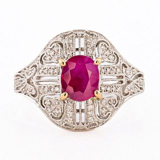1.21ct BURMA Ruby and 0.23ctw Diamond 18K White and Yellow Gold Ring