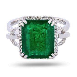 4.89ct Emerald and 0.22ctw Diamond 14K White Gold Ring