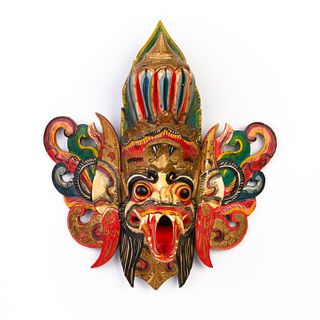 Indonesian Balinese Polychrome Carved Wood Mask