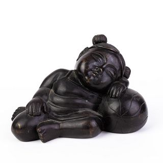 Chinese Bronze Sculpture of a Sleeping Child 