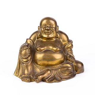 Chinese Gilded Bronze Laughing Buddha Sculpture 