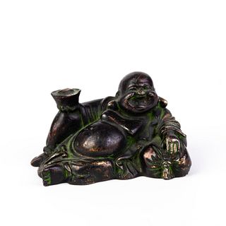 Chinese Gilded Bronze Laughing Buddha Sculpture 