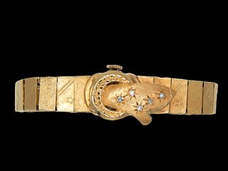 14k Solid Gold Ladies' Bracelet Watch with 5 Diamonds - Swiss Geneve