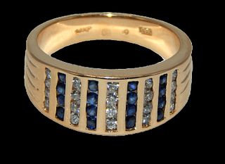 14k Gold Ring with 20 Diamonds & 16 Sapphires Size TGW: .68 ct