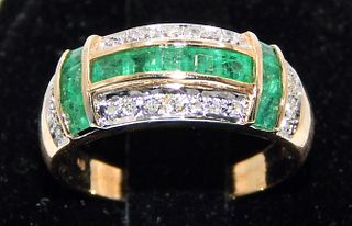 14k Gold Ring with 22 Diamonds & 12 Emeralds