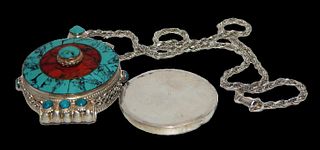 Navajo .925 Sterling Silver Necklace with large Turquoise Pendant