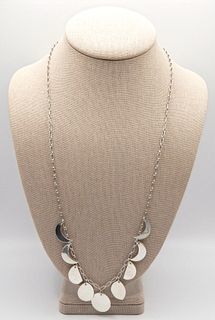 .925 Sterling Silver Chain Link Necklace with Phases of the Moon Pendants 